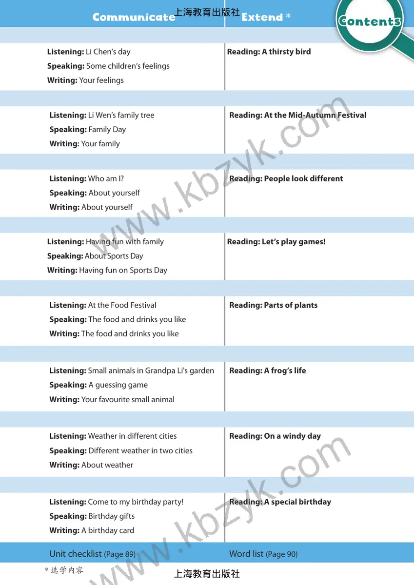 沪教版三年级英语上册
