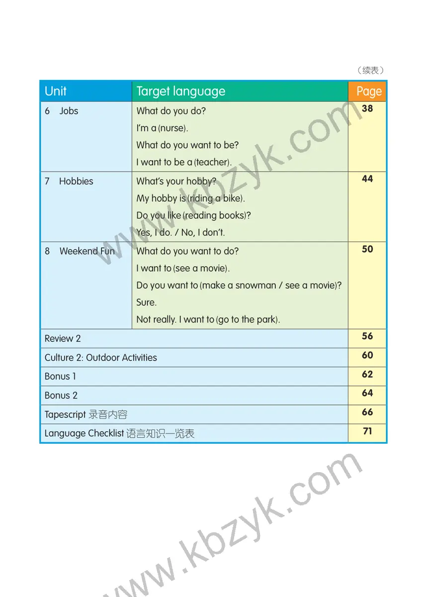 粤人版四年级英语下册