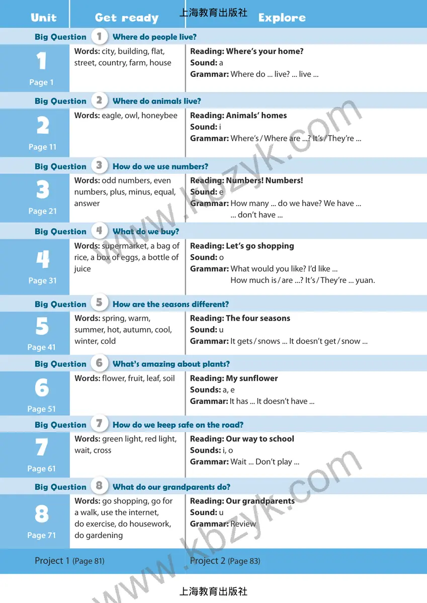 沪教版四年级英语上册